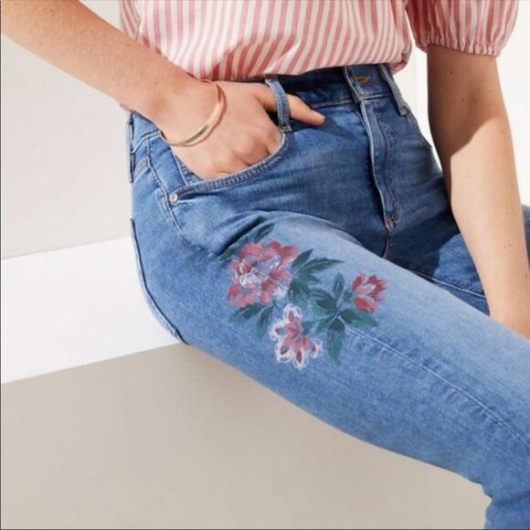LOFT Modern Skinny Raw Hem Painted Floral Jeans - Picture 4 of 12